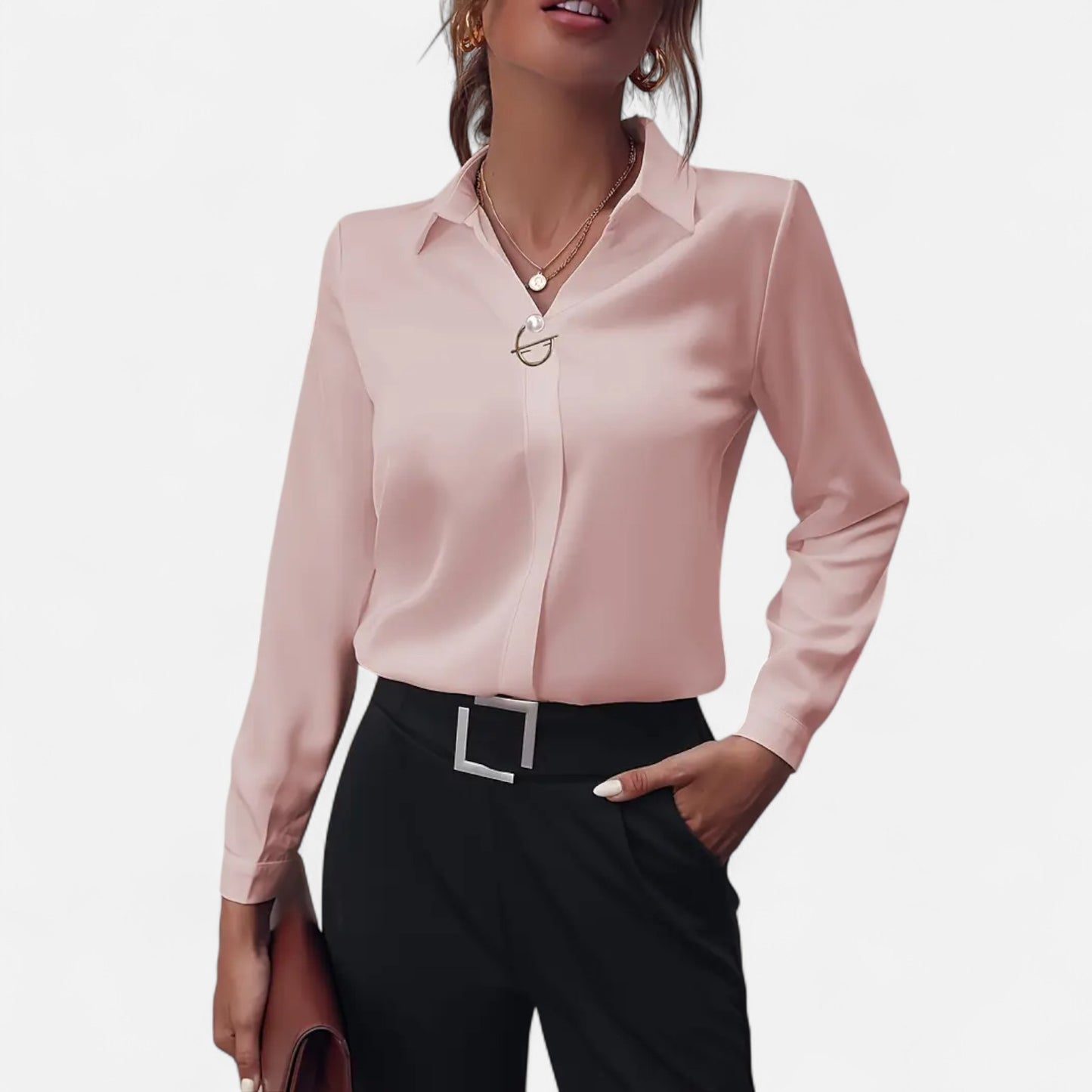 Novaréy | Blouse Élégante à Manches Longues – Détails Boutons Perles et Finesse Intemporelle