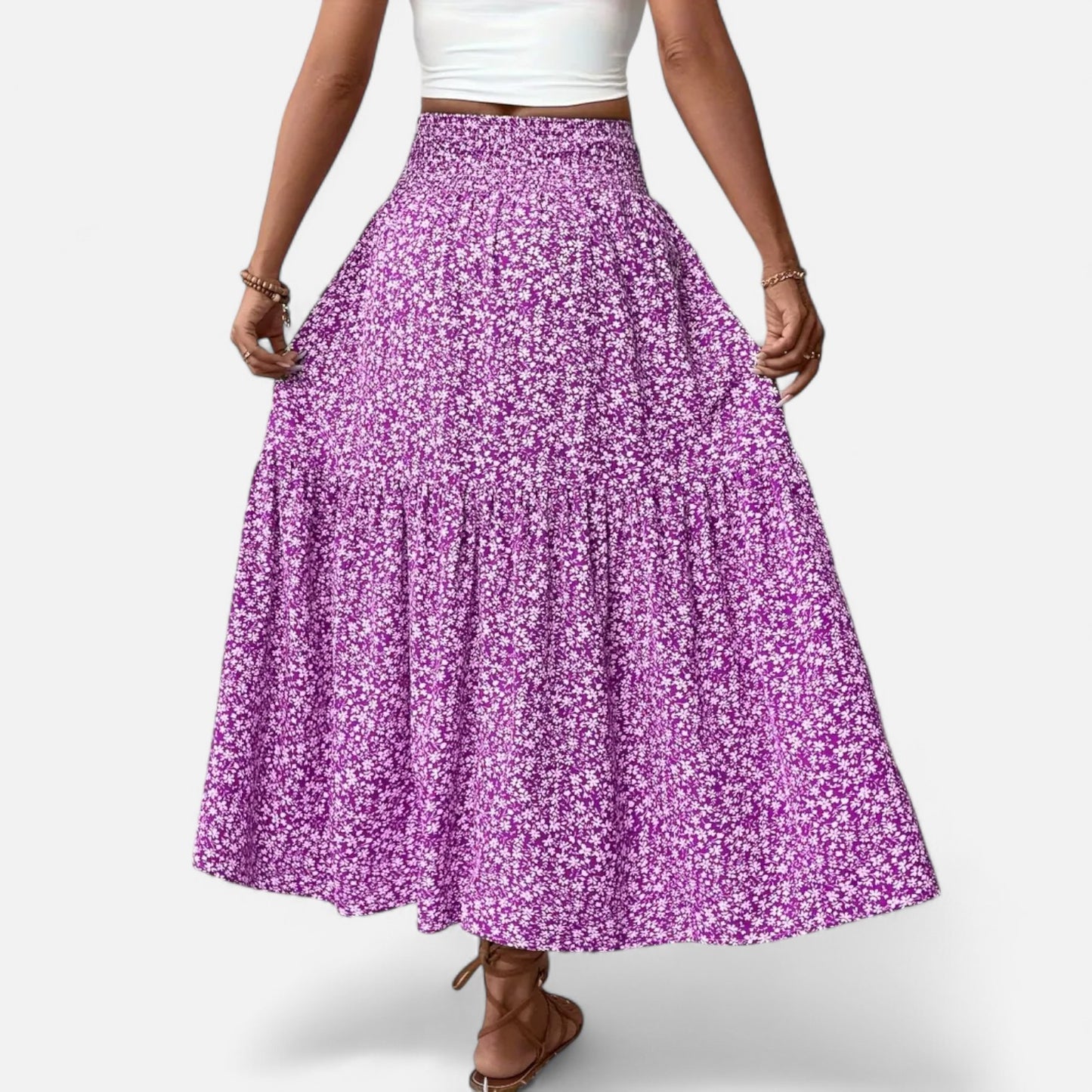 Novaréy | Jupe Fleurie Décontractée Femme – Taille Élastique et Poches Pratiques