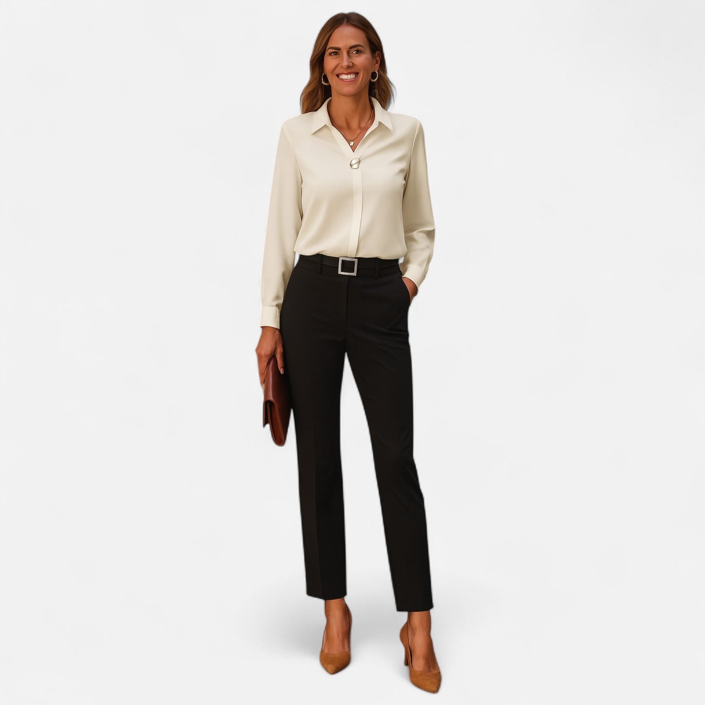 Novaréy | Blouse Élégante à Manches Longues – Détails Boutons Perles et Finesse Intemporelle