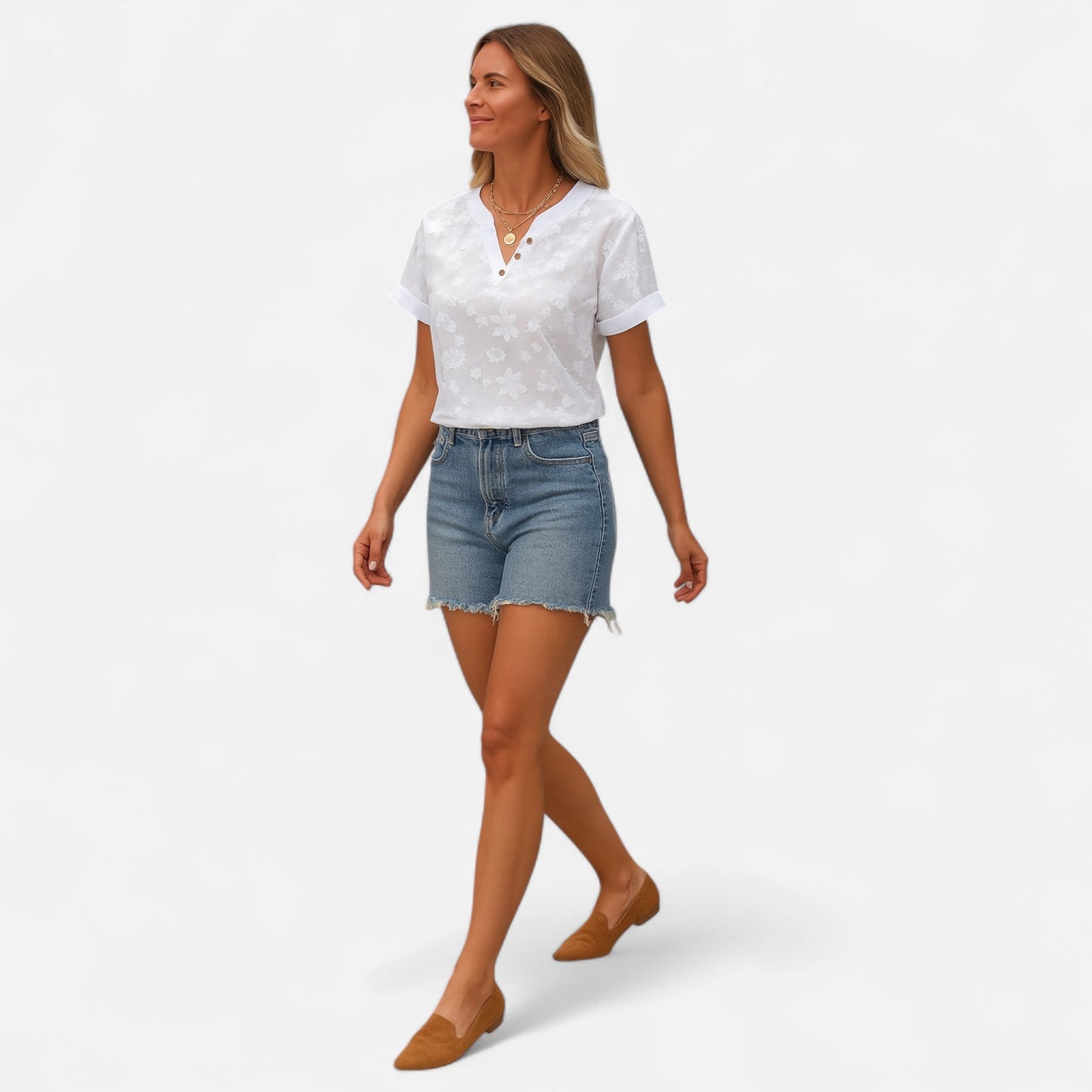 Novaréy | Chemise Blanche Femme à Motif Fleuri – Fraîcheur Florale et Coupe Décontractée