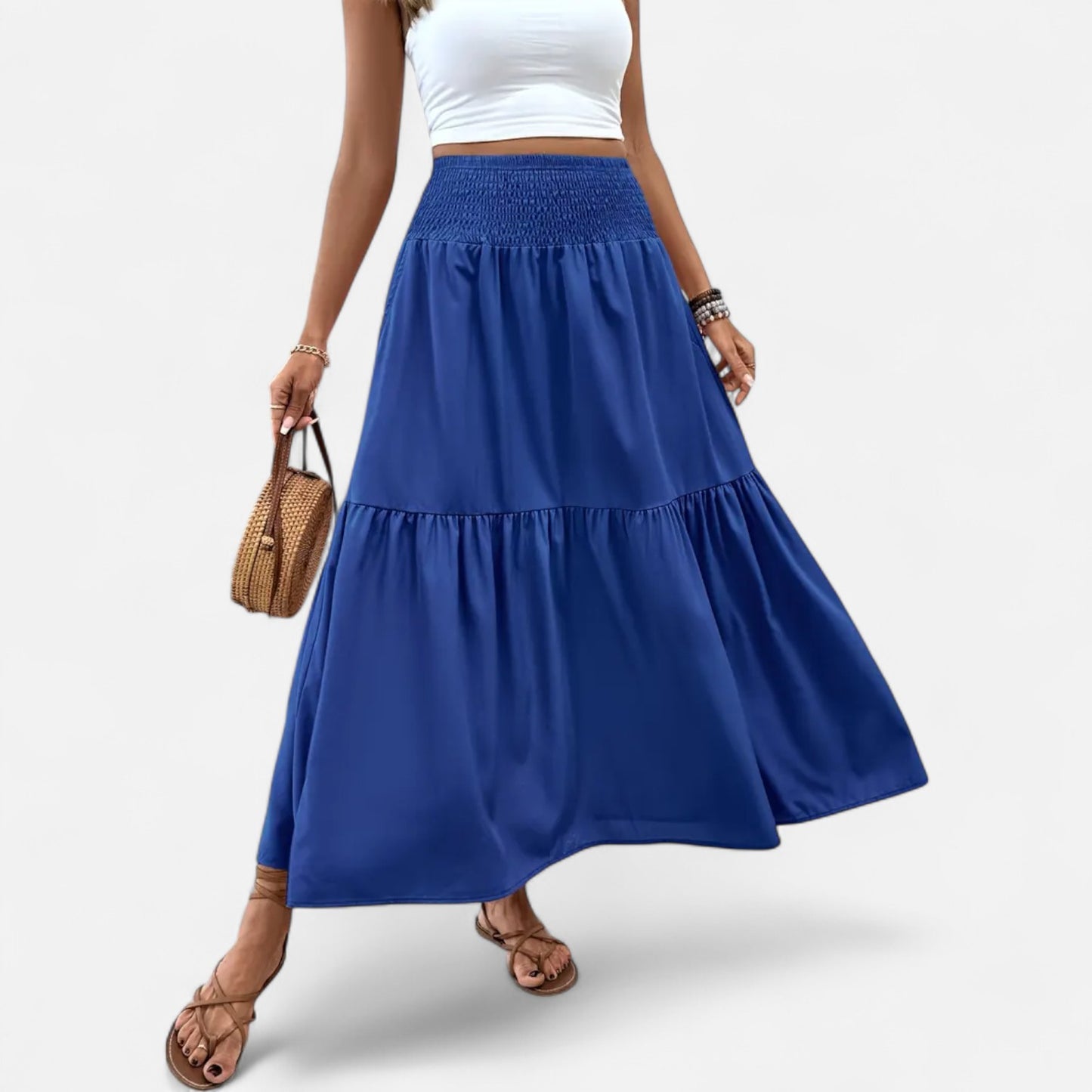Novaréy | Jupe Fleurie Décontractée Femme – Taille Élastique et Poches Pratiques