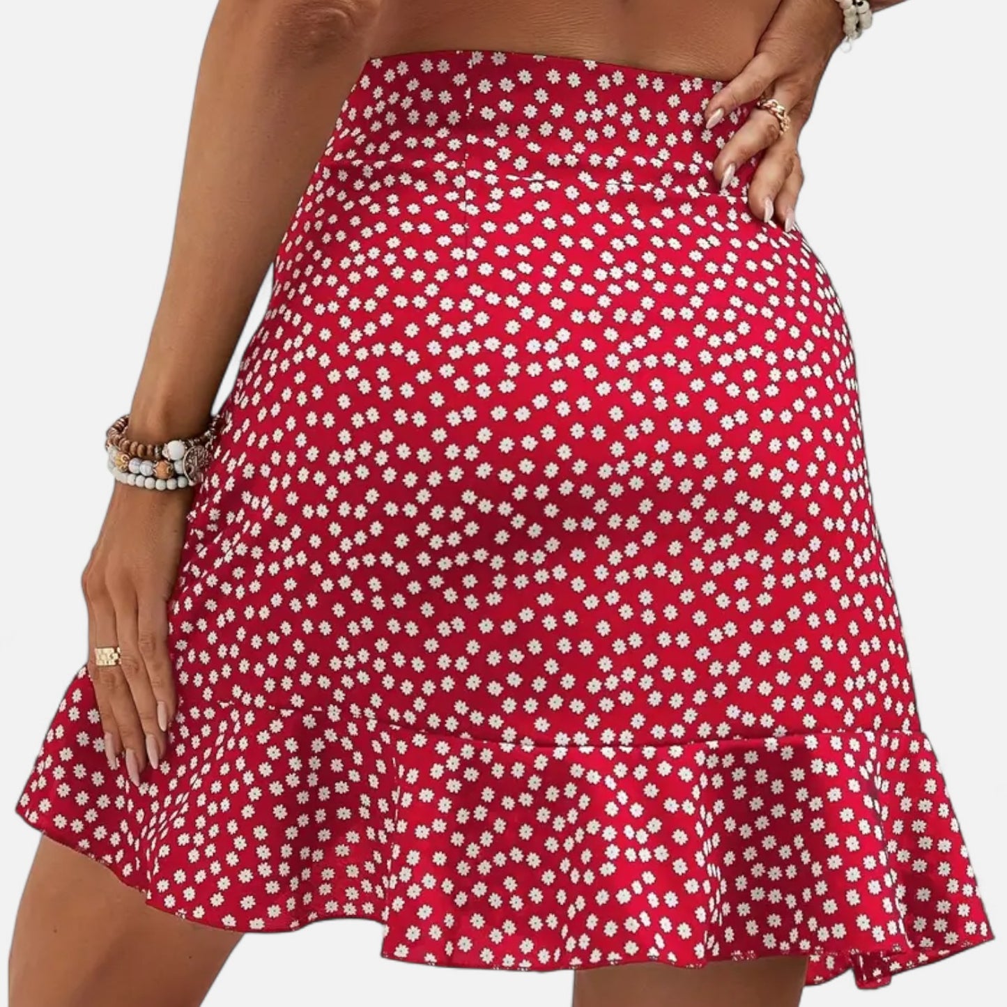 Novaréy | Jupe Portefeuille Fleurie Taille Haute – Volants Délicats et Charme Bohème