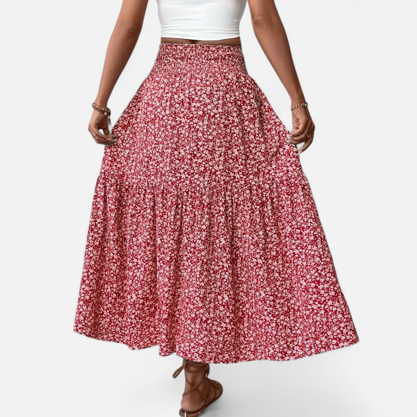 Novaréy | Jupe Fleurie Décontractée Femme – Taille Élastique et Poches Pratiques