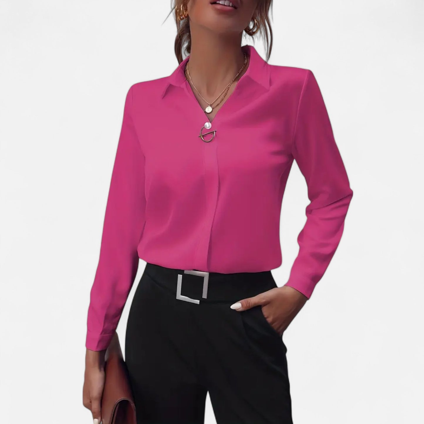 Novaréy | Blouse Élégante à Manches Longues – Détails Boutons Perles et Finesse Intemporelle