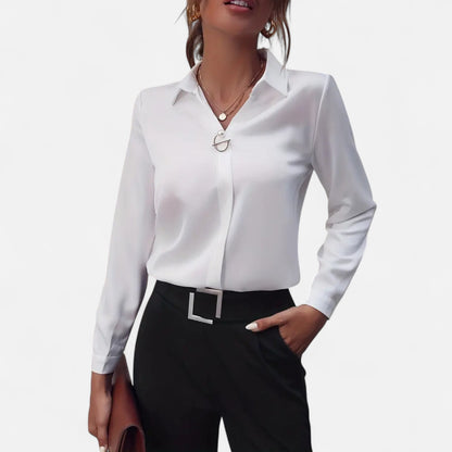 Novaréy | Blouse Élégante à Manches Longues – Détails Boutons Perles et Finesse Intemporelle