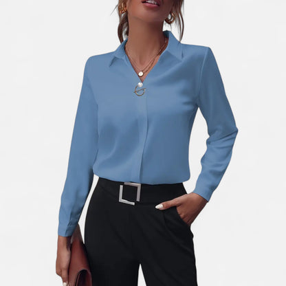 Novaréy | Blouse Élégante à Manches Longues – Détails Boutons Perles et Finesse Intemporelle