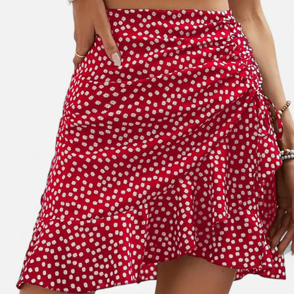 Novaréy | Jupe Portefeuille Fleurie Taille Haute – Volants Délicats et Charme Bohème