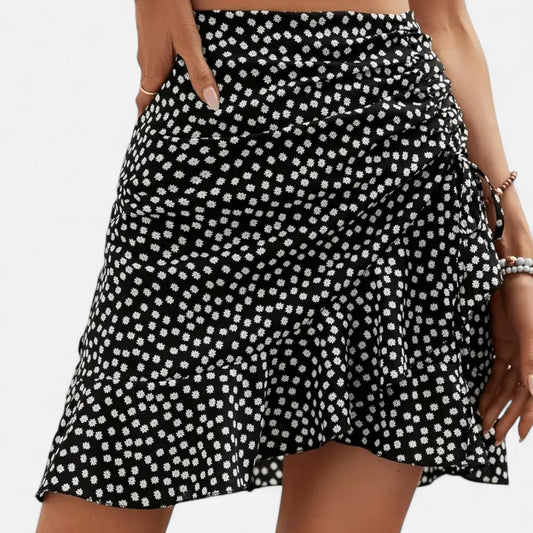 Novaréy | Jupe Portefeuille Fleurie Taille Haute – Volants Délicats et Charme Bohème