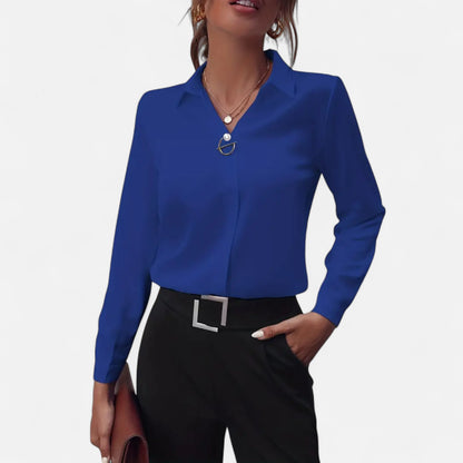 Novaréy | Blouse Élégante à Manches Longues – Détails Boutons Perles et Finesse Intemporelle