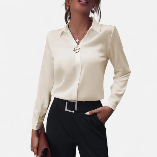 Novaréy | Blouse Élégante à Manches Longues – Détails Boutons Perles et Finesse Intemporelle