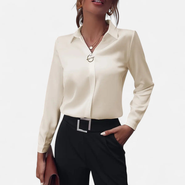 Novaréy | Blouse Élégante à Manches Longues – Détails Boutons Perles et Finesse Intemporelle
