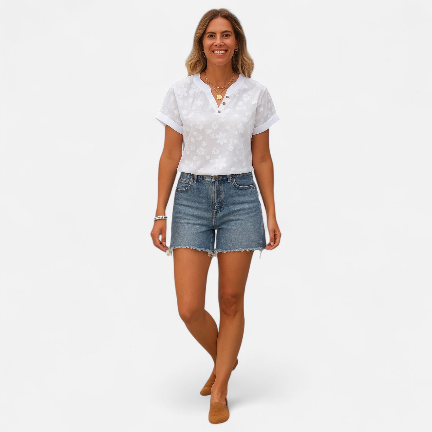 Novaréy | Chemise Blanche Femme à Motif Fleuri – Fraîcheur Florale et Coupe Décontractée