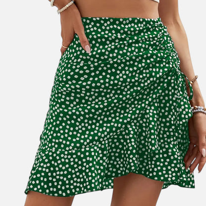 Novaréy | Jupe Portefeuille Fleurie Taille Haute – Volants Délicats et Charme Bohème